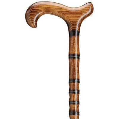 Harvy Unisex Derby Cane Carved & Scorched Bamboo Steps Jambis -Affordable Gift! Item #DHAR-9207500