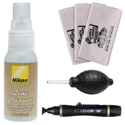 Nikon Lens Cleaner Fluid Spray Bottle (1oz/30ml) with Blower + Lenspen + 3 Cleaning Cloths for D3100, D3200, D5100, D5200, D600, D800, D4 Digital SLR Cameras