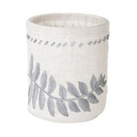 Lazy Susan White Linen Silver Stitched Fern Votive - Large