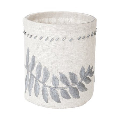 Lazy Susan White Linen Silver Stitched Fern Votive - Large