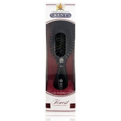 Kent Ladies Hairbrush - Small Pure Black Natural Bristle Cushion Brush Model No. CSFS