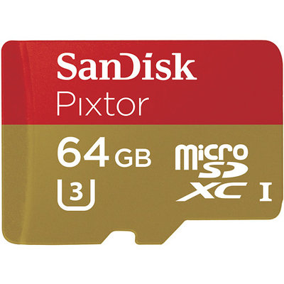 SanDisk - Pixtor Advanced 64GB microSDXC Class 10 UHS-3 Memory Card - Red/G
