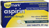 Sunmark Aspirin Adult Enteric Safety Coated Tablets, 81 mg, 300 Tabs by Sunmark