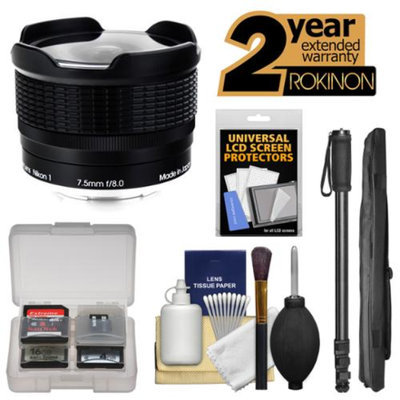 Rokinon 7.5mm f/8.0 RMC Fisheye Lens with Monopod Kit for Nikon Series 1 S1, S2, J1, J2, J3, J4, V1, V2, V3, AW1 Digital Cameras