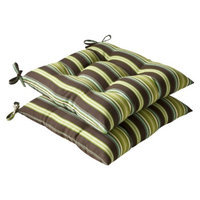 Pillow Perfect Outdoor 2-Piece Tufted Chair Cushion Set - Brown/Green Stripe