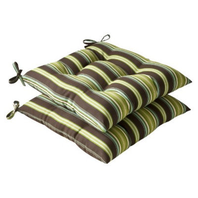 Pillow Perfect Outdoor 2-Piece Tufted Chair Cushion Set - Brown/Green Stripe