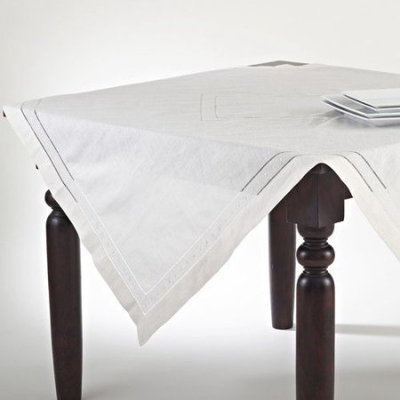 Saro Embroidered and Hemstitched Linen-blend Table Topper