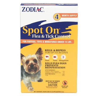 Zodiac Spot on Flea & Tick Control for Dogs Under 15 Pounds, 4-Month Supply