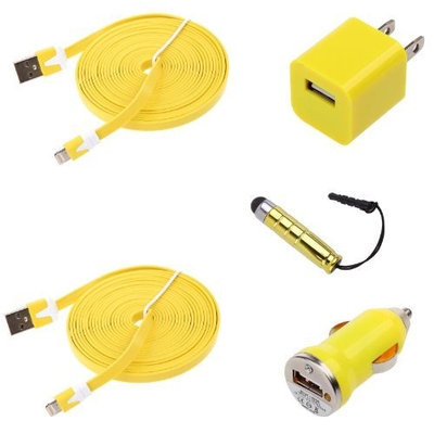 iConic Brand Products iConic (TM) (5 Multi Pack) 2 of Yellow 3ft Extra Long, Tangle Free Data Sync Charger Cord Cables + Stylus + Wall Adapter + Car USB Adapter for the iPhone 5, 5S and 5C Touch (Lifetime Warranty + Sealed In iConic Brand Packaging + Very Durable) (Will Receive ALL Items in Main Image) ATTENTION: If your Apple product has iOS 7 update or above this product may not function properly! Please research and make sure your Apple product does not have iOS 7 before ordering!