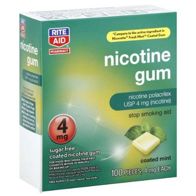 RITE AID Nicotine Polacrilex Gum 100 pcs, 4 mg each ~ Coated Mint ~ Stop Smoking Aid