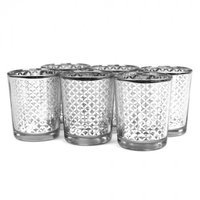 Koyal Wholesale Lattice Glass Votive Cup (Set of 6), Silver, 2.5 H x 2 W x 2 D