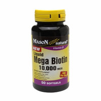 Mason Natural Liquid Mega Biotin 10,000mcg, Softgels, 50 ea