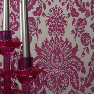 Graham & Brown Elizabeth Double-Roll Wallpaper - Pink/Silver