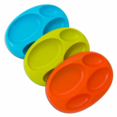 Boon Platter Edgeless Nonskid Divided Plate - Asst, Blue /Orange/Green, 3 ea