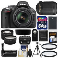 Nikon D5200 Digital SLR Camera & 18-55mm G VR DX AF-S Zoom Lens (Black) with 55-200mm VR Lens + 64GB Card + Case + Grip & Battery + Tripod + Tele/Wide Lenses + Filters Kit