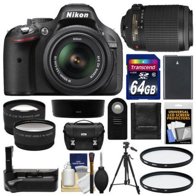 Nikon D5200 Digital SLR Camera & 18-55mm G VR DX AF-S Zoom Lens (Black) with 55-200mm VR Lens + 64GB Card + Case + Grip & Battery + Tripod + Tele/Wide Lenses + Filters Kit
