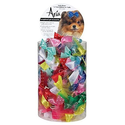 Aria Satin Acecate Dog Bows Canister, Ribbon with Tulle, 100-Pack