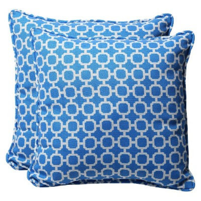 Pillow Perfect Outdoor 2-Piece Square Toss Pillow Set - Blue/White Geometric 18