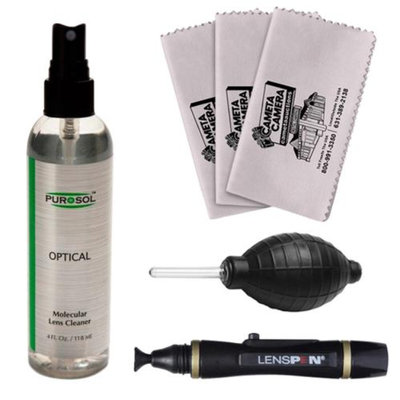 PUROSOL Purosol All Natural Optical Molecular Lens & DSLR Camera Cleaner (4 Fl. Oz.) with Hurricane Blower + Lenspen + 3 Microfiber Cleaning Cloths
