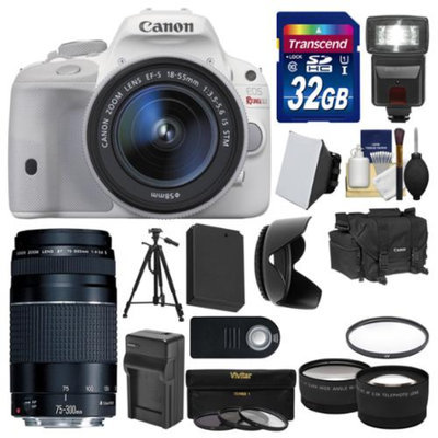 Canon EOS Rebel SL1 Digital SLR Camera & EF-S 18-55mm IS STM Lens (White) with 75-300mm III Lens + 32GB Card + Case + Flash + Battery/Charger + Tripod + 2 Lens Kit