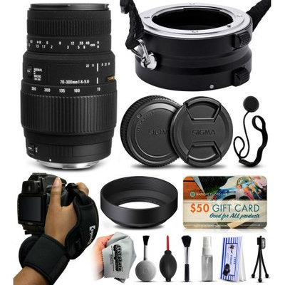 47th Street Photo Sigma 70-300mm F4-5.6 DG Macro Lens for Nikon (5A9306) with Exclusive Dual Lens Holder/Flipper + Wrist Strap + Cap Keeper + Deluxe Lens Cleaning Kit + $50 Gift Card for Prints