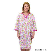 Silvert's Silverts 260000202 Soft Cotton Knit Pattern - Womens Open Back Snap Adaptive Hospital Night Gown Mauve Flower - Medium