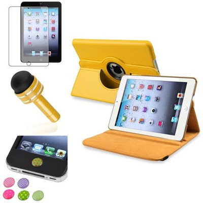 Insten iPad Mini 3/2/1 Case, by INSTEN Yellow 360 Stand Leather Case Cover+Matte SP for iPad Mini 3 2 1