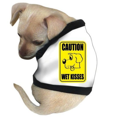 Pet Tease Caution Wet Kisses Dog Tank, White