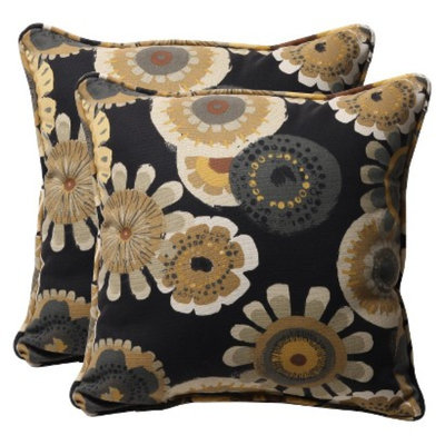 Pillow Perfect Outdoor 2-Piece Square Toss Pillow Set - Black/Yellow Floral 18