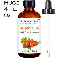 Majestic Pure Rosehip Oil 100% Pure, Certified Organic Cold Pressed Premium Rose Hip Seed Oil for Face, Skin, Nails & Hair, 4 fl. oz.