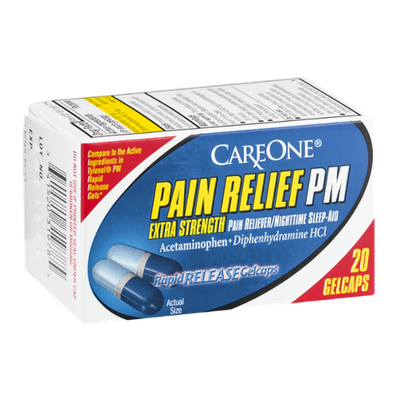 CareOne Pain Relief PM Extra Strength Pain Reliever/Nighttime Sleep-Aid Gelcaps - 20 CT