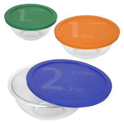Pyrex Smart Essentials Mixing Bowl Set with Multicolor Lids 6 piece