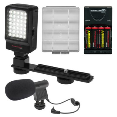 Precision Design Digital Camera / Camcorder LED Video Light with Bracket with Microphone + Batteries & Charger