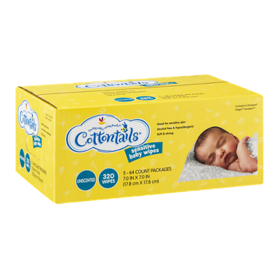 Cottontails Sensitive Baby Wipes Unscented - 320 CT
