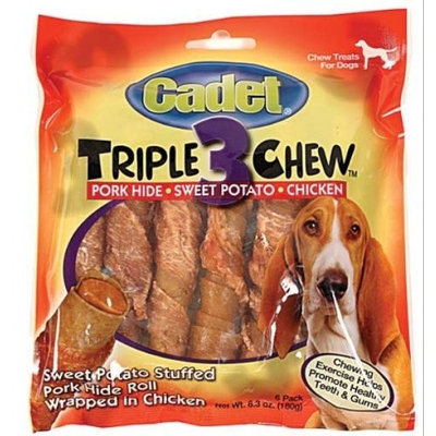 Cadet IMS Pet 6-Pack Triple Chew Treat, Includes Porkhide Wrapped with Chicken and Stuffed with Shrink Wrapped Potato
