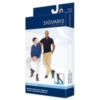 Sigvaris Men's Cotton Thigh High with Grip Top 30-40mmHg Closed Toe Long Length, Medium Long, Crispa