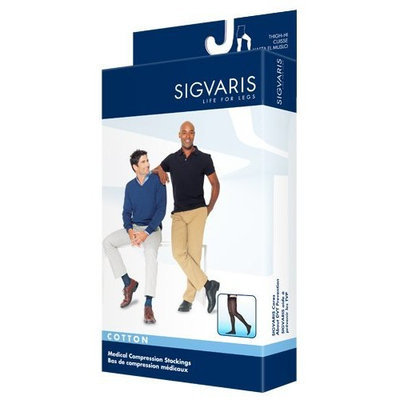 Sigvaris Men's Cotton Thigh High with Grip Top 30-40mmHg Closed Toe Long Length, Medium Long, Crispa