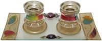 Artsy Casa 5th Ave Candle Stick w/ Tray Small Applique - Rainbow - Candle Stick 2.5 H? Tray 8W x 4H