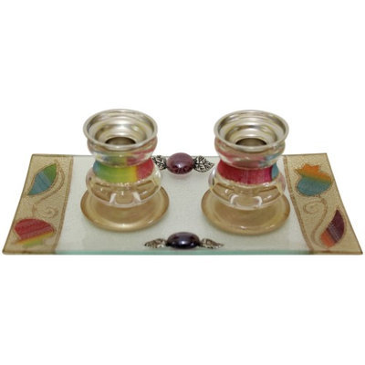 Artsy Casa 5th Ave Candle Stick w/ Tray Small Applique - Rainbow - Candle Stick 2.5 H? Tray 8W x 4H