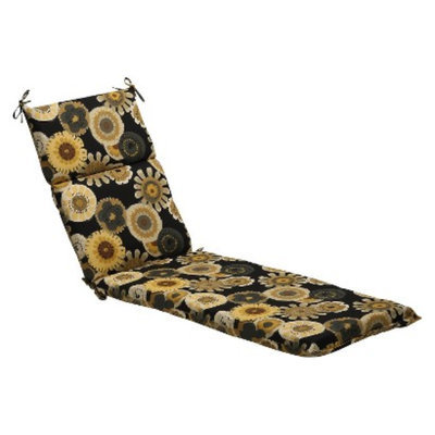 Pillow Perfect Outdoor Chaise Lounge Cushion - Black/Yellow Floral