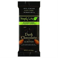 Simply Lite Low Carb Dark Chocolate With Almonds 45% Cacao 3-Ounce Bars -Pack of 9