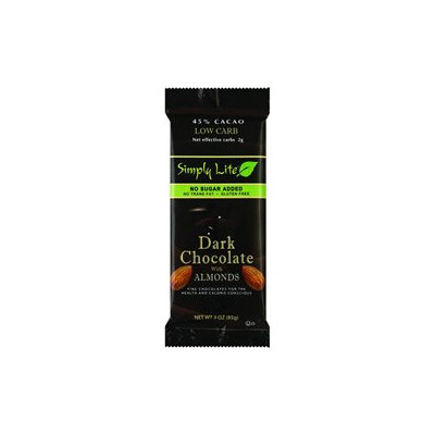 Simply Lite Low Carb Dark Chocolate With Almonds 45% Cacao 3-Ounce Bars -Pack of 9