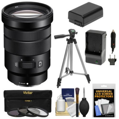 Sony Alpha E-Mount 18-105mm f/4.0 OSS PZ Zoom Lens with 3 Filters + Tripod + NP-FW50 Battery & Charger Kit for A7, A7R, A7S, A3000, A5000, A5100, A6000 Cameras