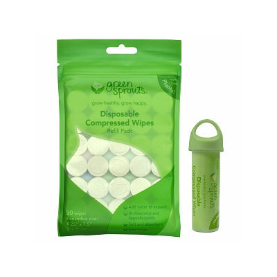 green sprouts Disposable Compressed Wipes Travel Tube with 30 pack Refill