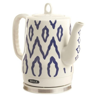 Bella Electric Ceramic Kettle, White with Blue Aztec Design