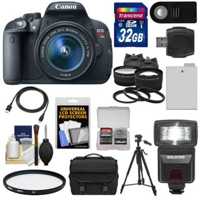 Canon EOS Rebel T5i Digital SLR Camera & EF-S 18-55mm IS STM Lens with 32GB Card + Battery + Case + Flash + Tele/Wide Lenses + Tripod + Accessory Kit