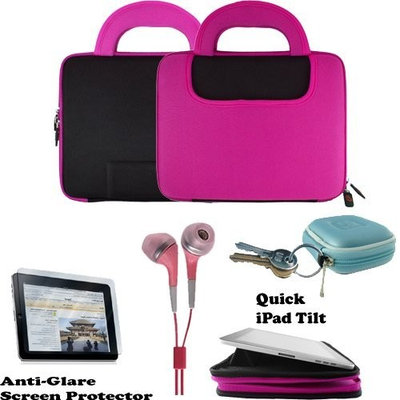 Deluxe Nylon & Neoprene Flip Book Jacket/Folio for Apple iPad 3G tablet/Wifi model 16GB, 32GB, 64GB + Includes a 4-inch eBigValue (TM) Determination Hand Strap + iPad Touch Anti Glare Screen Protector Guard (Compatible with all Versions of iPad) + Also includes a set of Fashion Earbud Headset Headphones 3.5mm Jack In-Ear Stereo + Includes an earphone case Clamshell Style with Zipper Enclosure, Inner Pocket, and Durable Exterior!