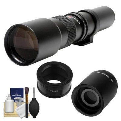 Rokinon 500mm f/8 Telephoto Lens (T Mount) with 2x Teleconverter (=1000mm) + Cleaning Kit for Samsung NX20, NX200, NX210 & NX1000 Digital Cameras