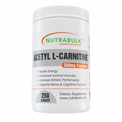 Acetyl L-Carnitine Best Workout Recovery Capsules - Pre + Intra + Post Workout Supplement - NutraBulk 100% Pharmaceutical Grade - 500mg - 250 Count