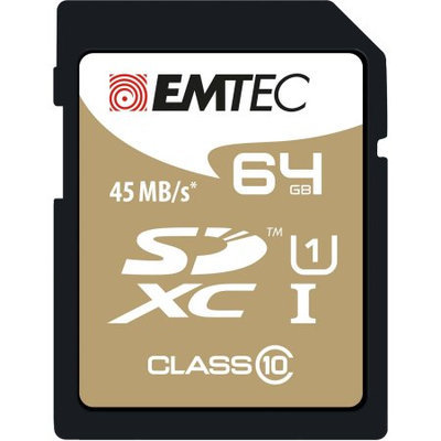 Dexxxon Digital Storage Emtec - 64GB Sdxc Class 10 Memory Card - Black/gold